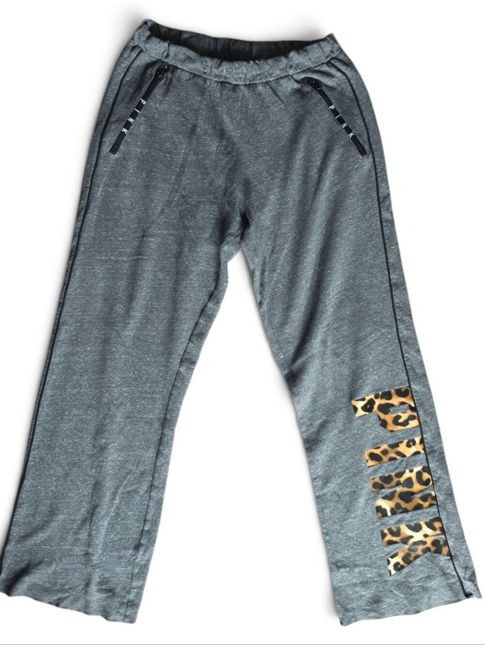 PINK Victoria's Secret 2018 Gray Sweatpants with Leopard Print Logo-Size Medium